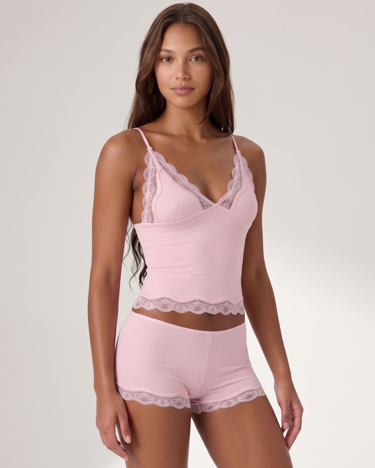 Lace Trim Cami And Short Set