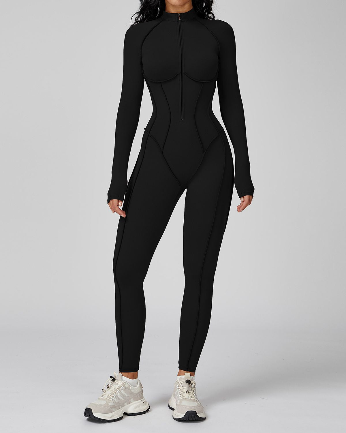 Mock-Neck Half-Zip Workout Bodysuit