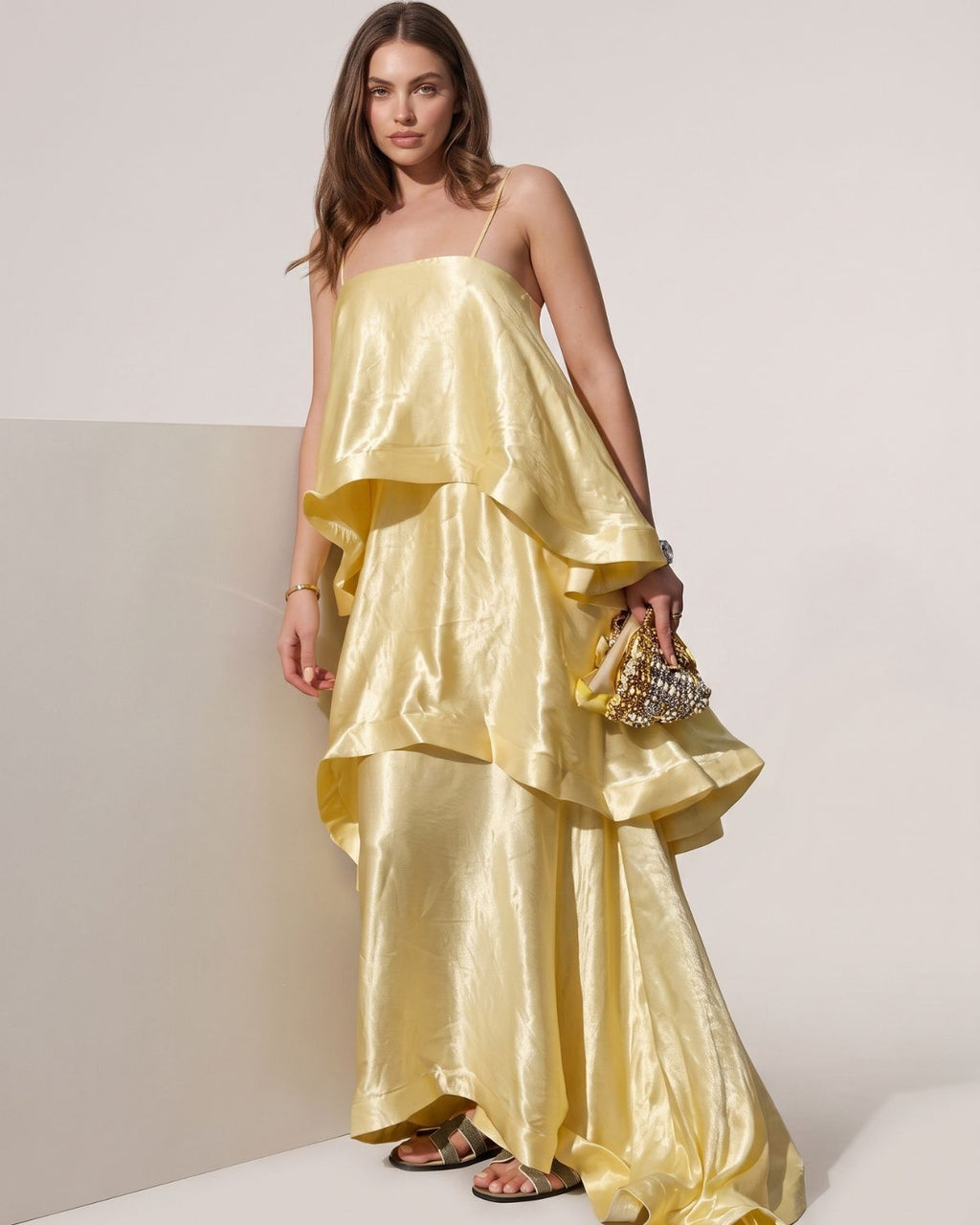 Three-Layer Ruffle Maxi Dress