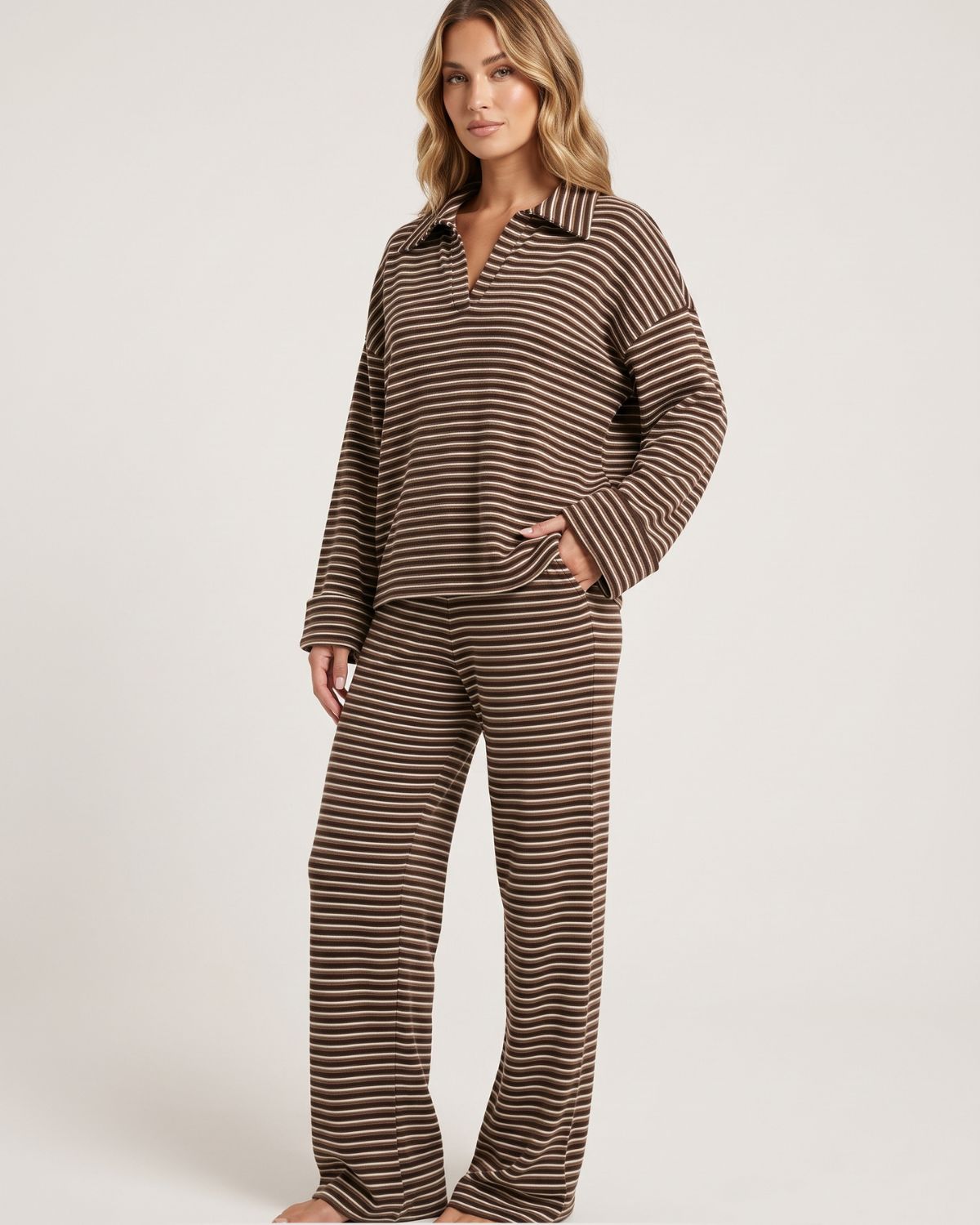 Striped Polo Wide-Leg Lounge Set
