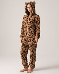 Leopard-Print Plush Romper Onesie
