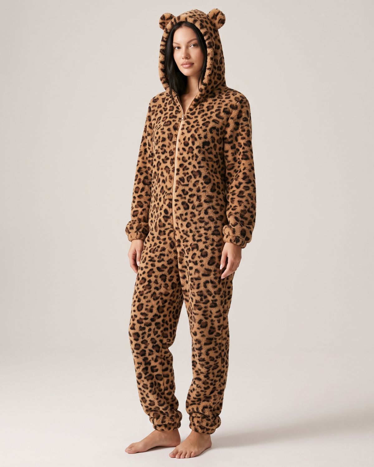 Leopard-Print Plush Romper Onesie