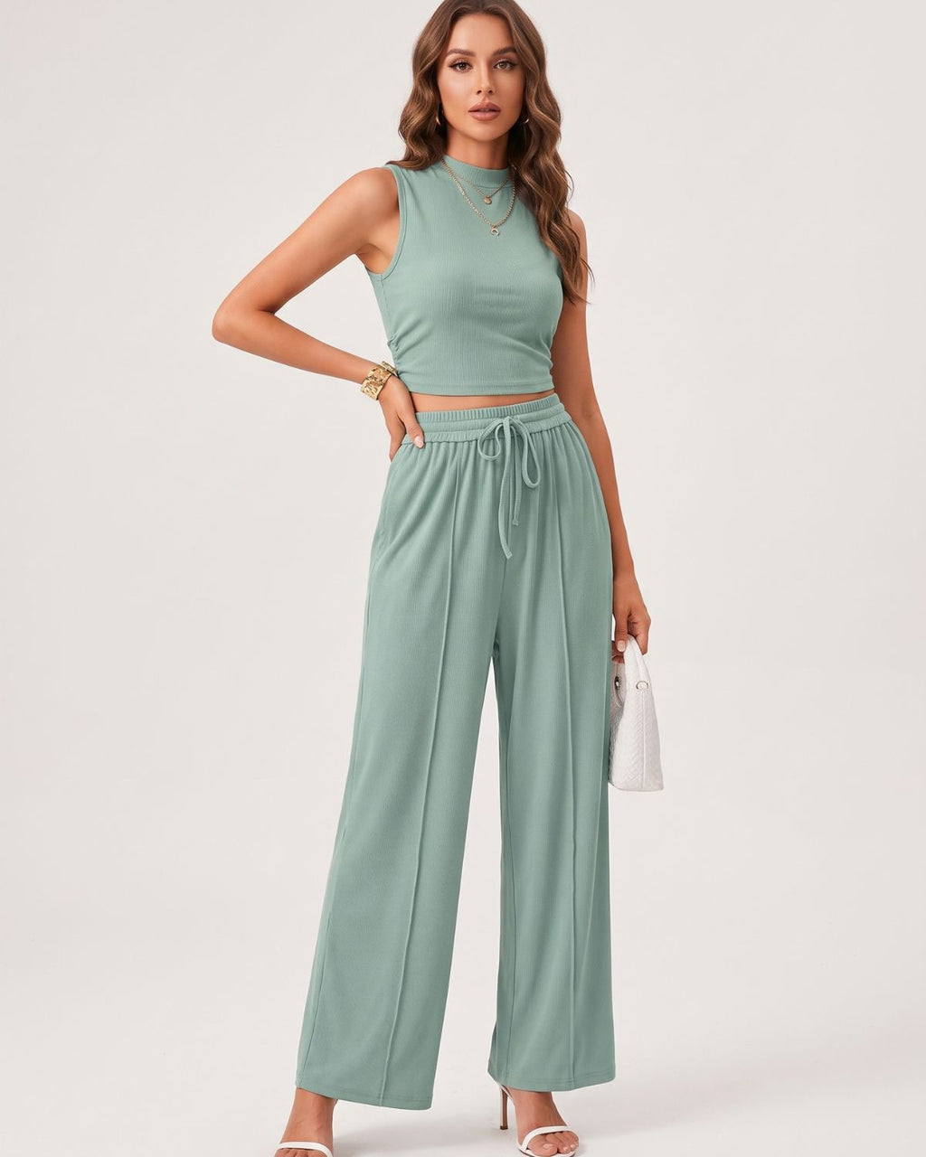 Sleeveless Knit Wide-Leg Lounge Set