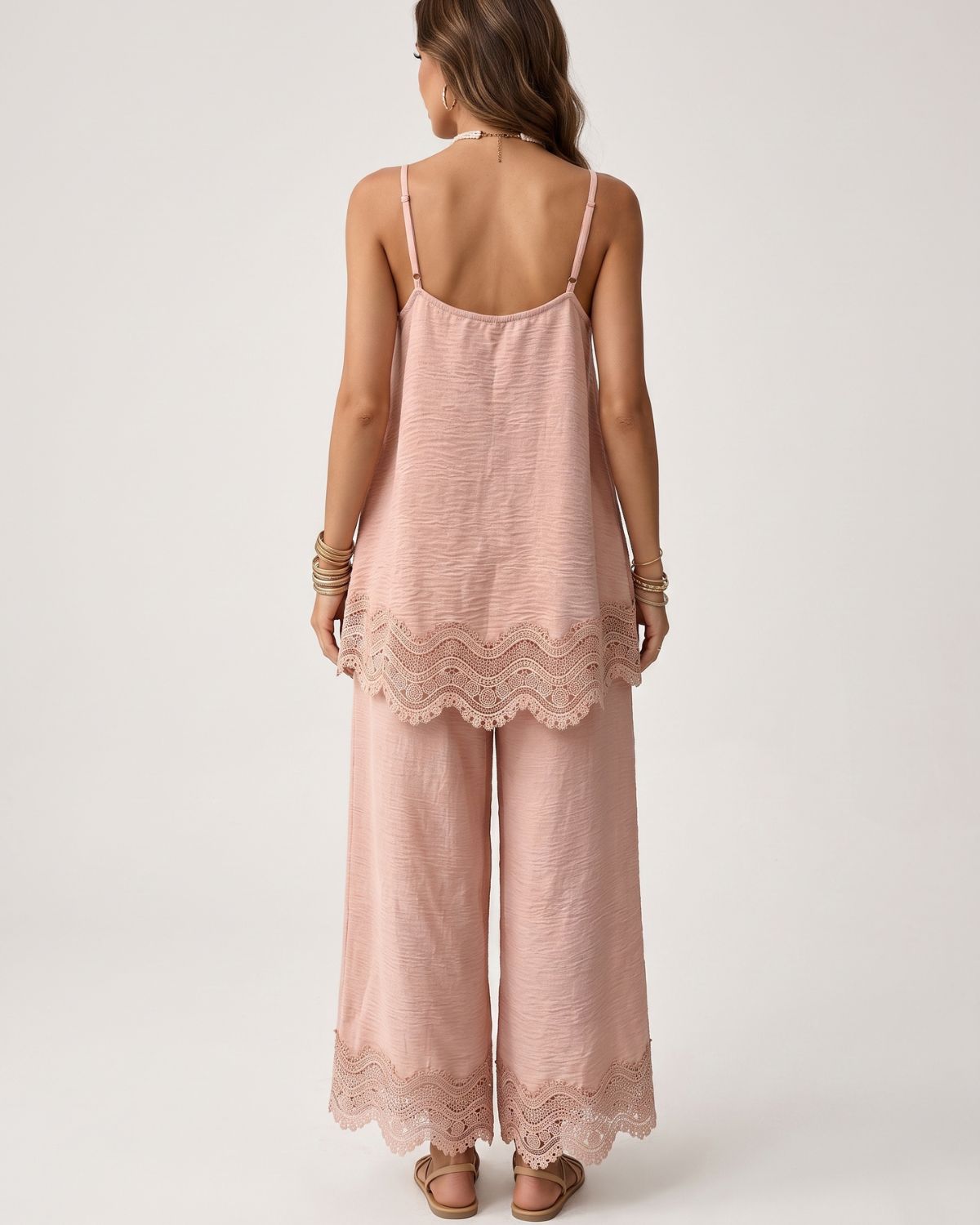 Lace-Trim Cami & Wide-Leg Pants Set