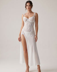 Mesh Butterfly High-Slit Slip Dress