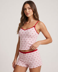 Conjunto de pijama con ribete en contraste y estampado de cerezas 