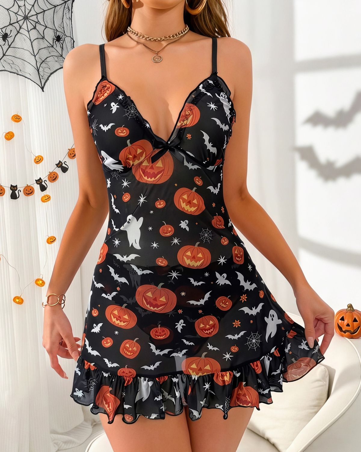 Completo pigiama con canotta e slip in pizzo