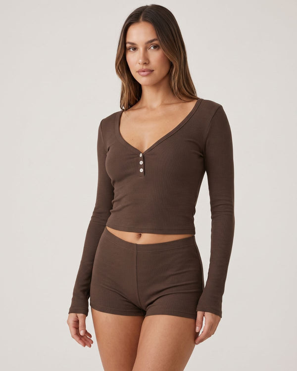 Button Front Crop Top & Shorts Set