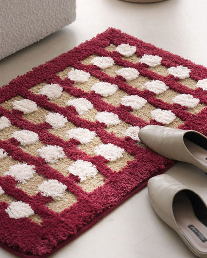Polka Dot Flocked Absorbent Non-Slip Doormat for Bedside, Living Room