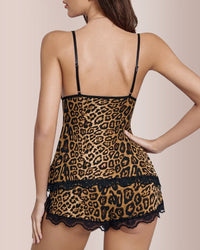 Conjunto de pijama de camisola y pantalones cortos con ribete de encaje 