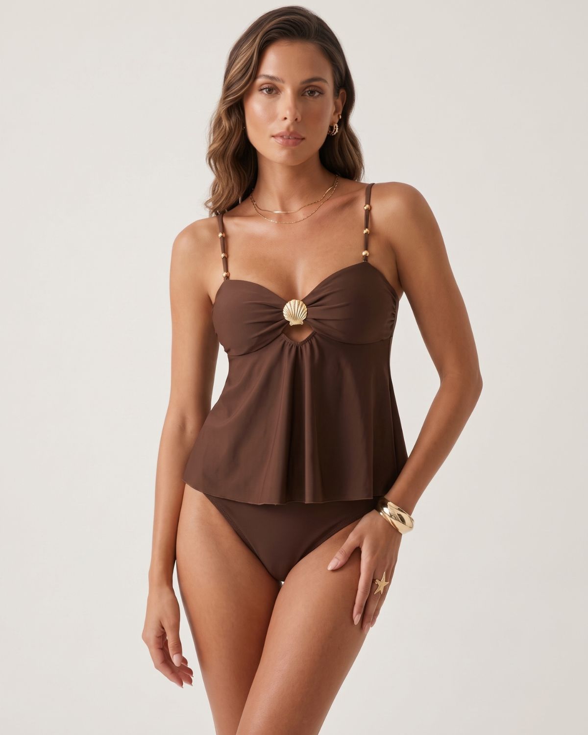 Tummy Control Two Piece Elegant Backless Ruffle Bikini