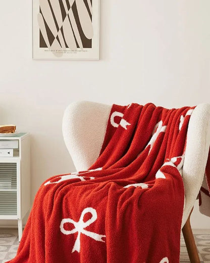 Bow Thick Knit Blanket, Half-Fleece Warm Office Nap Throw