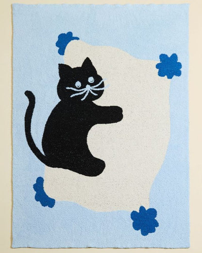 Thick Fleece Cat Print Blanket - Cozy Throw for Living Room & Nap
