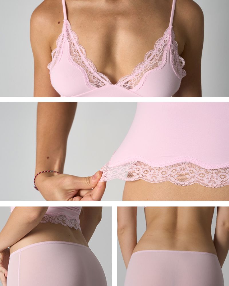 Conjunto de camisola y pantalón corto con ribete de encaje 