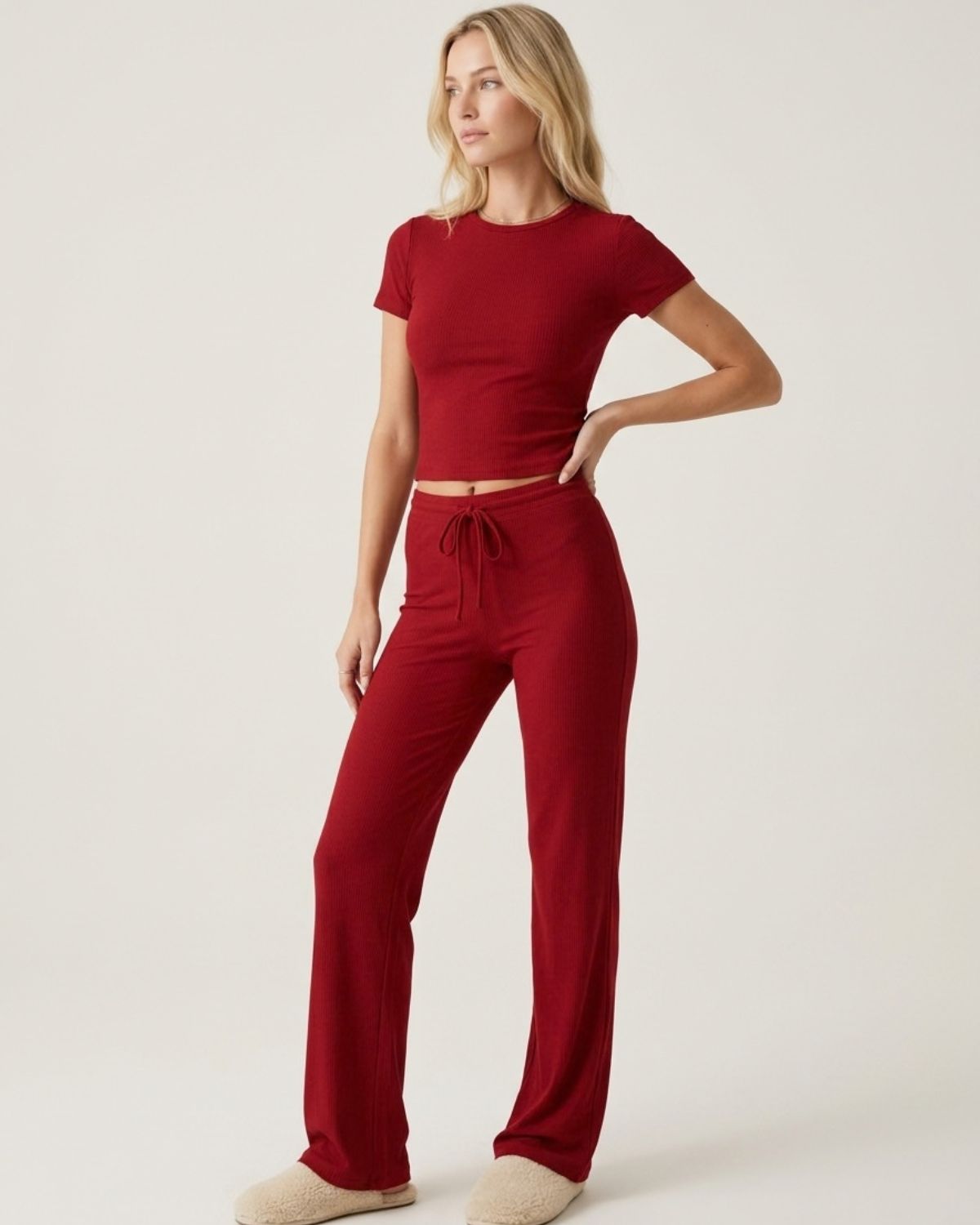 Short Sleeve Drawstring Lounge Set