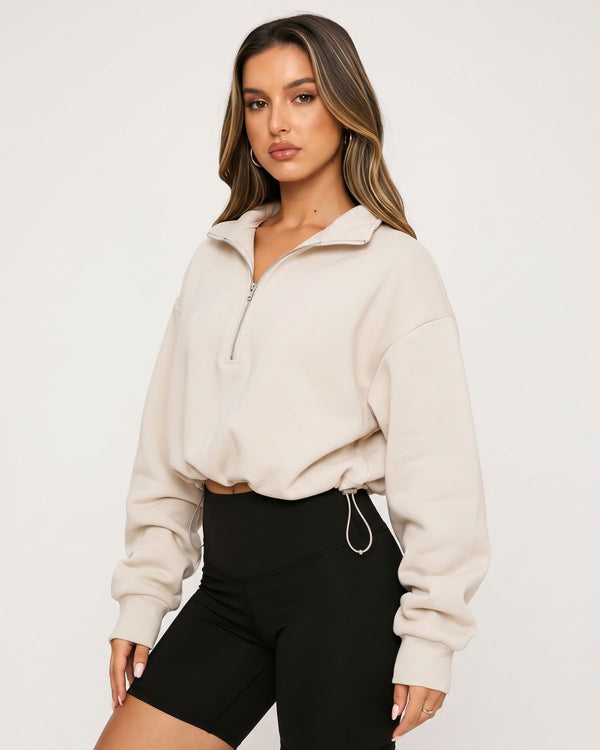 Half-Zip Collared Knit Crop Top