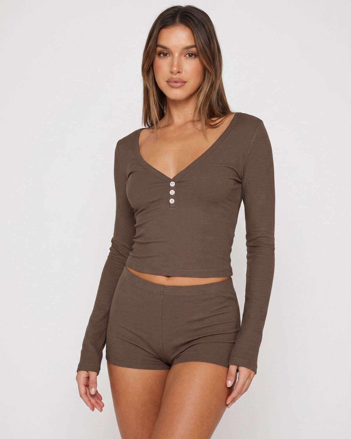 Button Front Crop Top & Shorts Set
