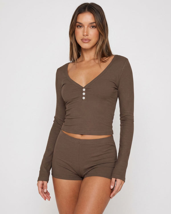 Button Front Crop Top & Shorts Set