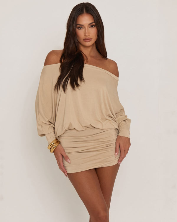 Off-Shoulder Dolman Sleeve Mini Dress