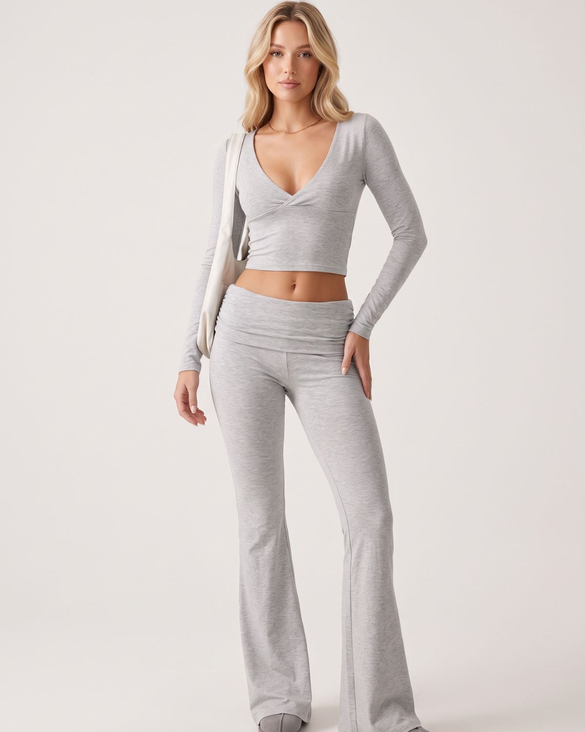 Slim-Fit V-Neck Crop Top & Pants Set