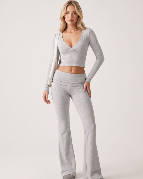 Slim-Fit V-Neck Crop Top & Pants Set