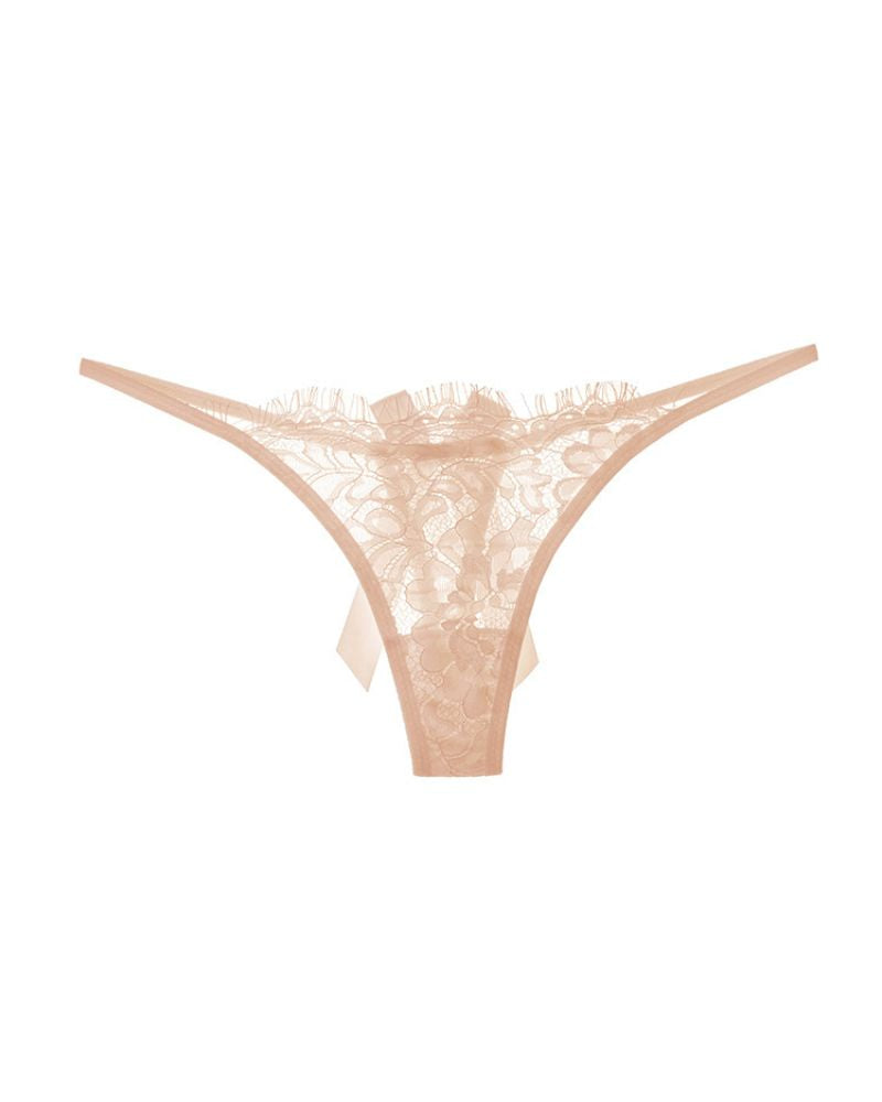 Eyelash Lace Strappy Floral Bow Thong