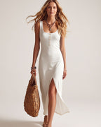 Button-Front Slit Maxi Dress