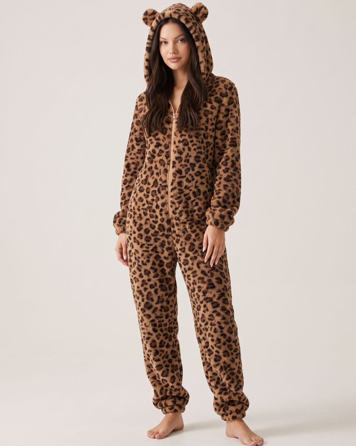 Leopard-Print Plush Romper Onesie