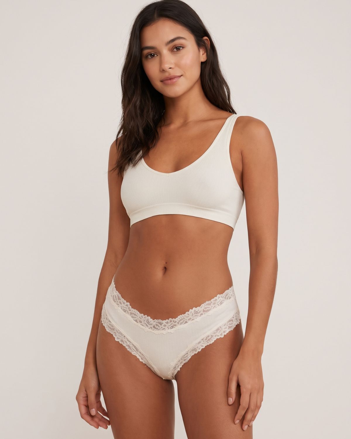 Lace Trim Ribbed Low-Rise Panties