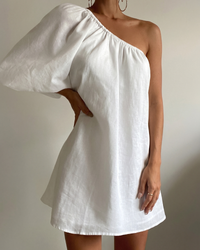 One-Shoulder Cotton-Linen Mini Dress