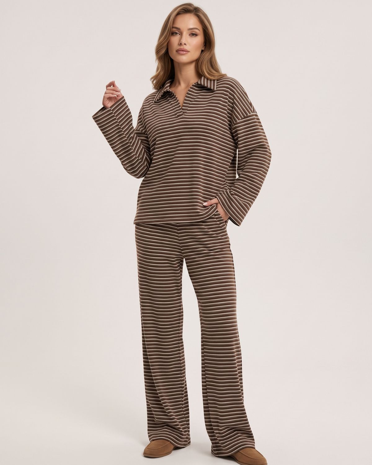 Striped Polo Wide-Leg Lounge Set