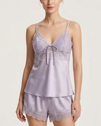 Lace Trim Satin Cami & Shorts Pajama Set