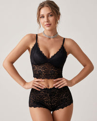 Black Lace Cami & Shorts Lingerie Set