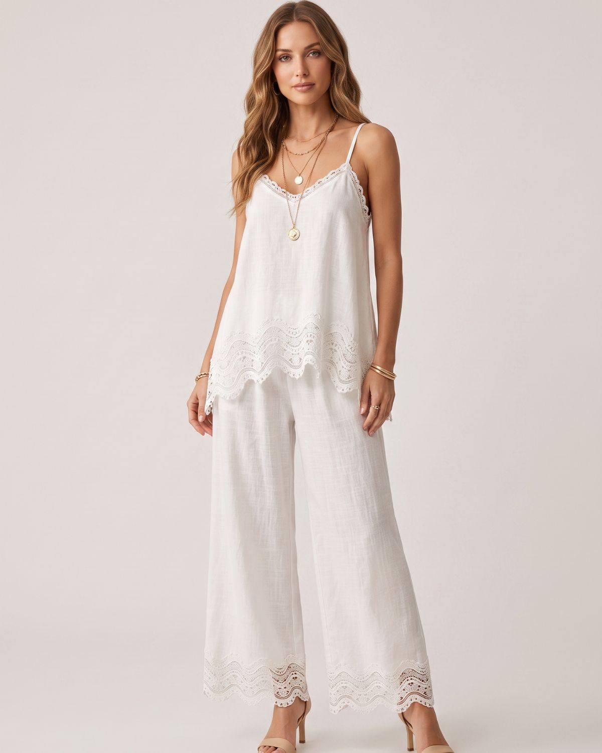 Lace-Trim Cami & Wide-Leg Pants Set