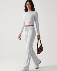 Solid Long Sleeve Crop Top & Drawstring Pants Set