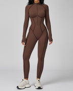 Mock-Neck Half-Zip Workout Bodysuit
