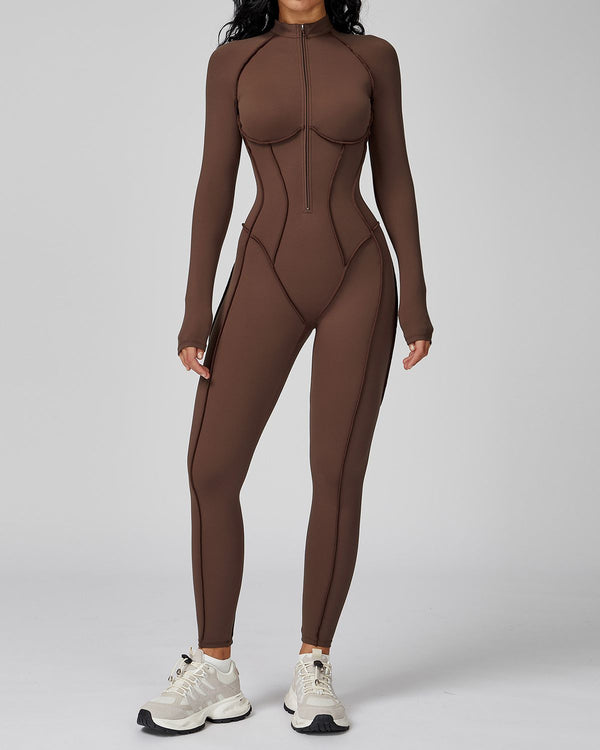 Mock-Neck Half-Zip Workout Bodysuit