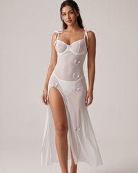 Mesh Butterfly High-Slit Slip Dress