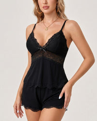 Conjunto de pijama de camisola y pantalones cortos con ribete de encaje 