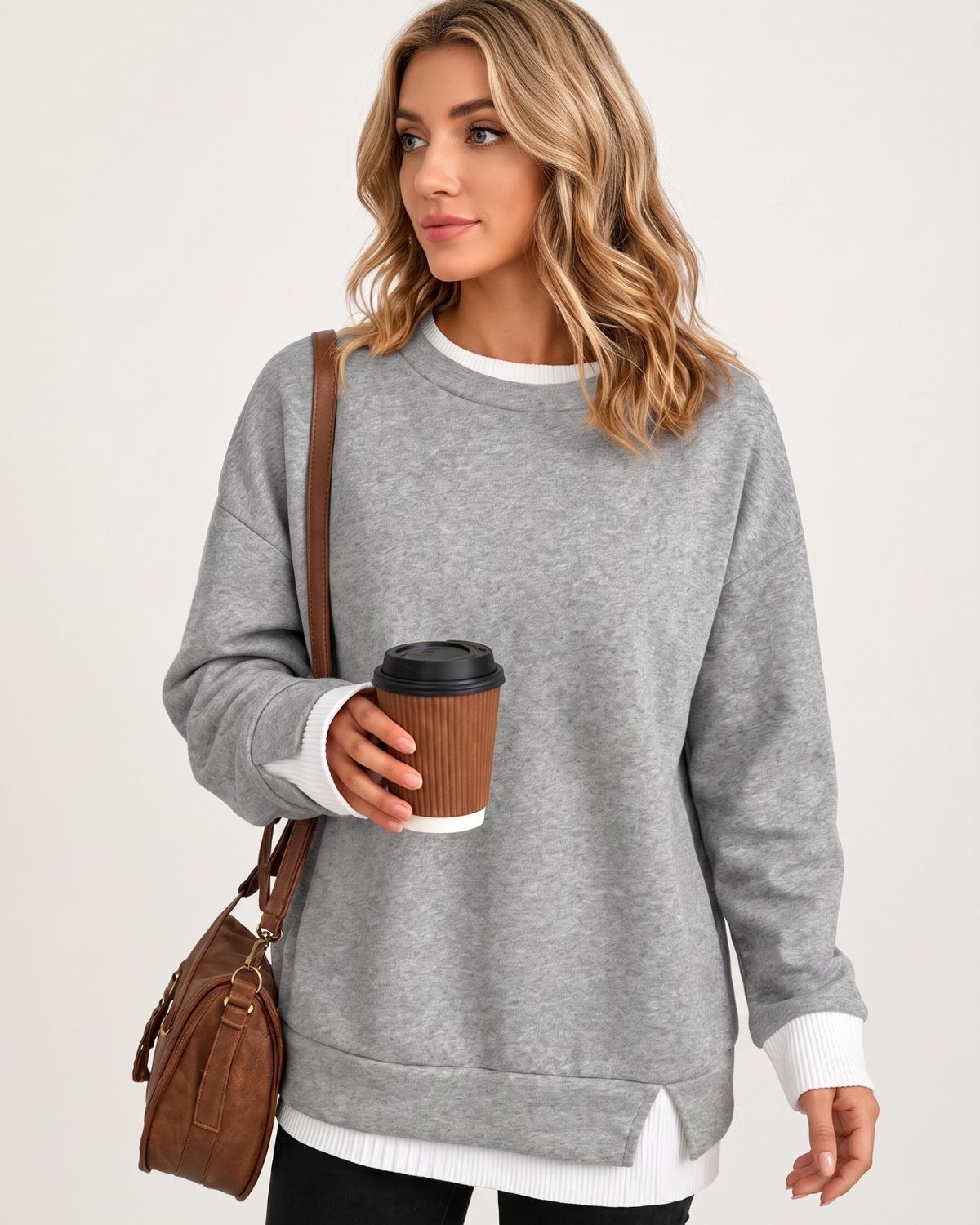 Oversized Faux-Layered Long Sleeve Sweatshirt