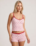 Conjunto de pijama con ribete en contraste y estampado de cerezas 