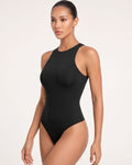 Body modellante scultoreo senza cuciture con scollo a girocollo