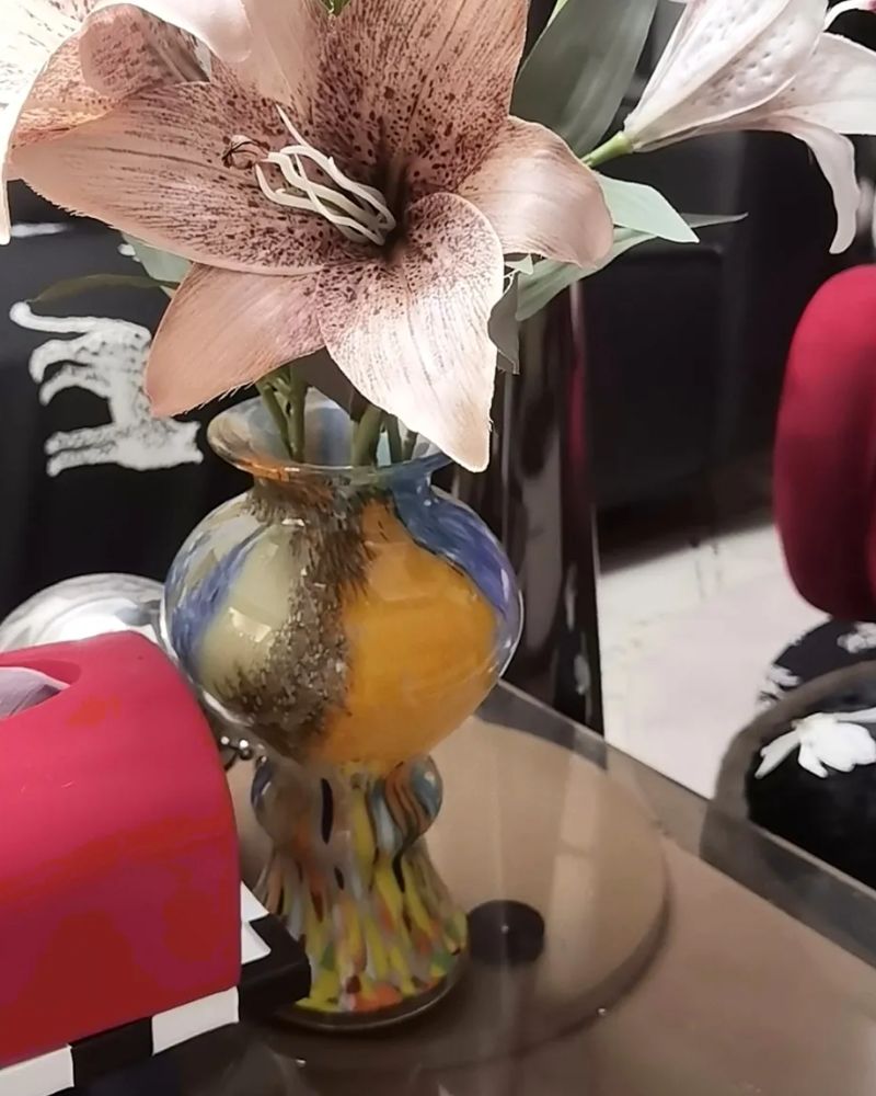 Oil Painting Textured Vintage Vase - Artistic Glass Figurine for Home Decoration