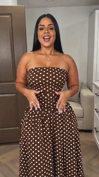 Vintage Polka Dot Strapless Ruffle Maxi Dress