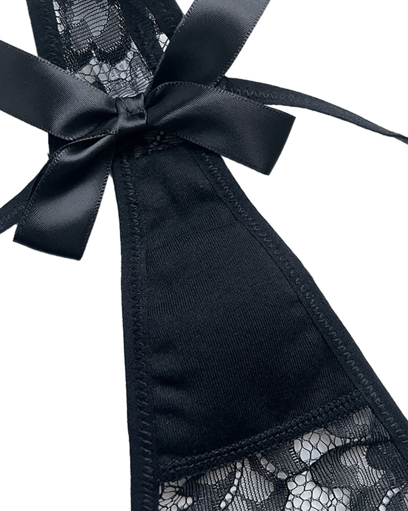 Eyelash Lace Strappy Floral Bow Thong