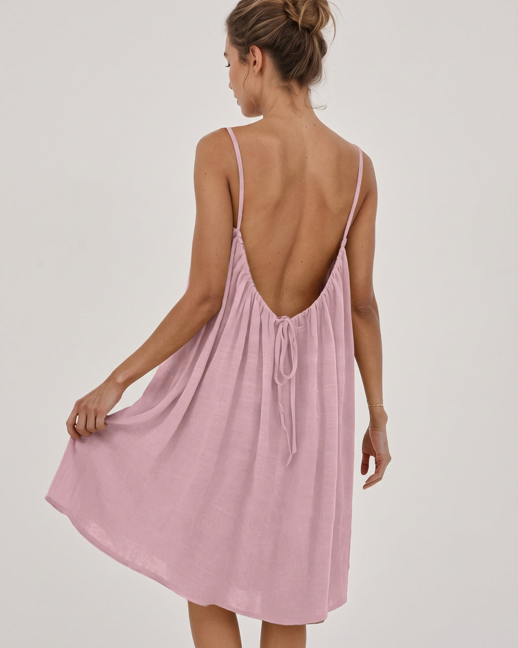 Solid Color Backless Cami Short Dress