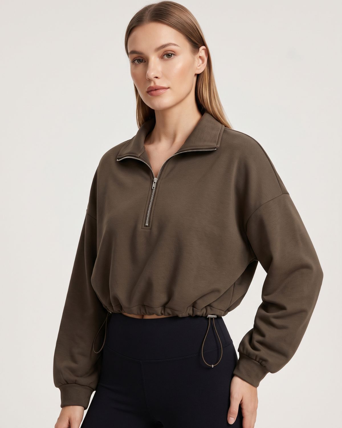 Half-Zip Collared Knit Crop Top