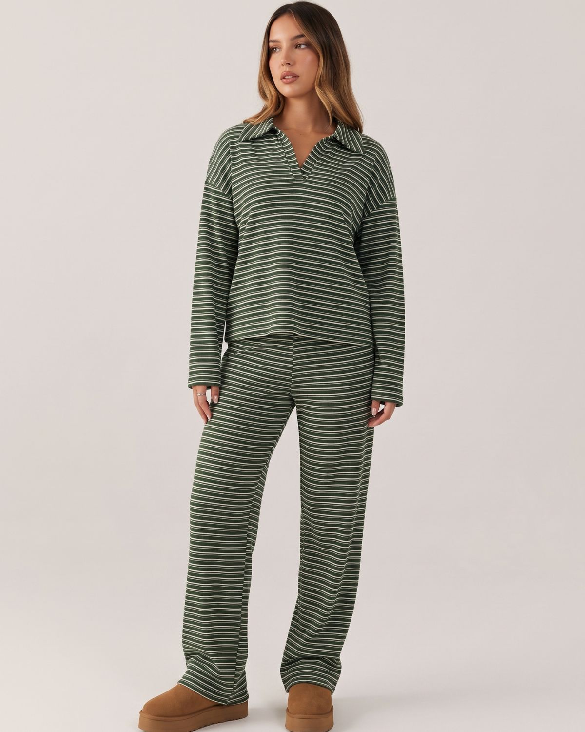 Striped Polo Wide-Leg Lounge Set