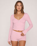 Button Front Crop Top & Shorts Set