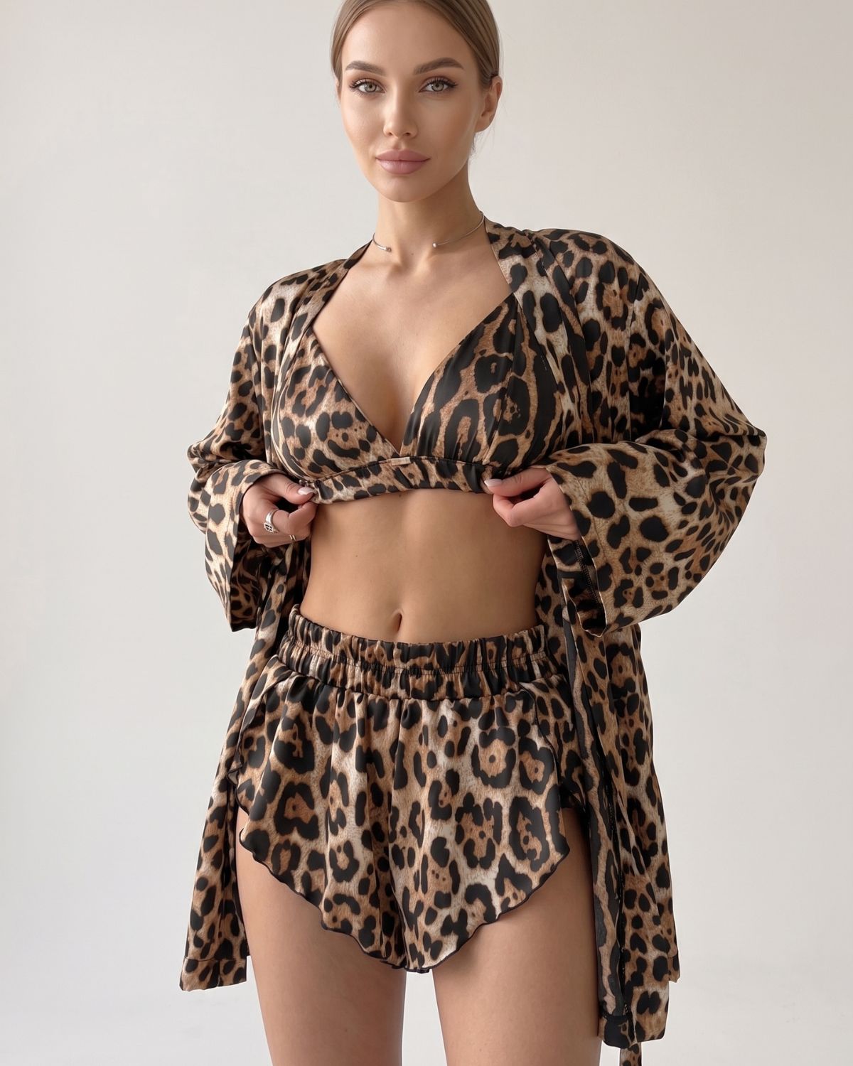Leopard Long Sleeve 3-Piece Pajama Set
